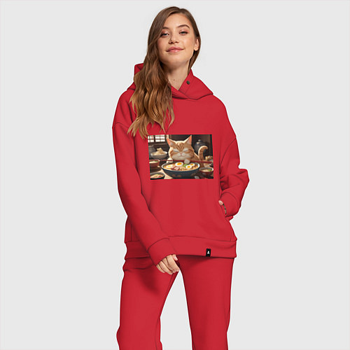 Женский костюм оверсайз Кот обожает рамен / Красный – фото 2