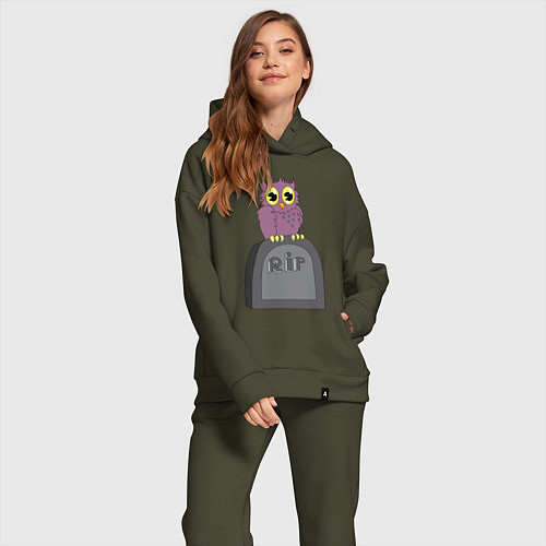 Женский костюм оверсайз Сова на надгробии / Хаки – фото 2