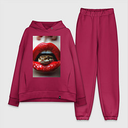 Женский костюм оверсайз Символ нового года 2025 змея в губах, цвет: маджента