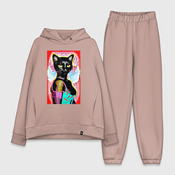 Женский костюм оверсайз Фигуристая чёрная кошечка в стиле поп-арт