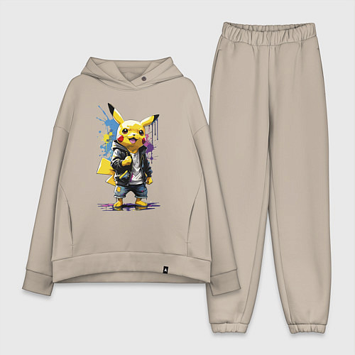 Женский костюм оверсайз Cool Pikachu - watercolor sketch / Миндальный – фото 1