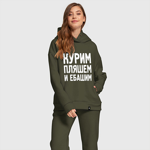 Женский костюм оверсайз Курим пляшем и пьем / Хаки – фото 2