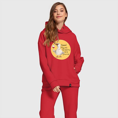 Женский костюм оверсайз Гусь с бокалом / Красный – фото 2