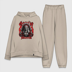 Женский костюм оверсайз Санта Муэрто с скелетами, цвет: миндальный