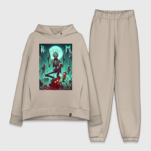 Женский костюм оверсайз Скелет Рика с двумя пистолетами и Морти / Миндальный – фото 1