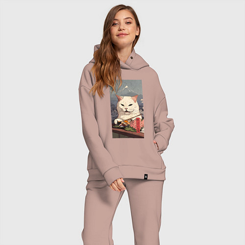 Женский костюм оверсайз Cat meme - japan style / Пыльно-розовый – фото 2