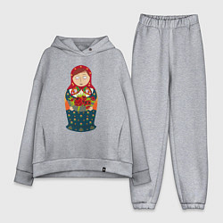 Женский костюм оверсайз Матрёшка милая, цвет: меланж