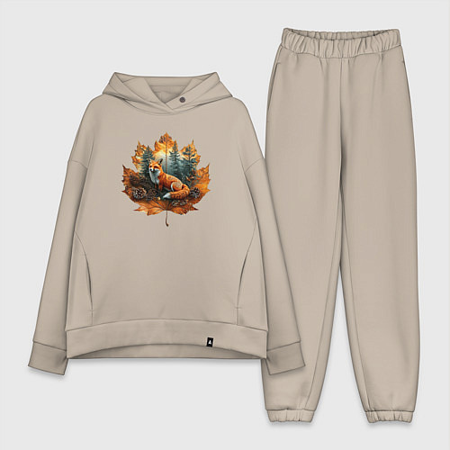 Женский костюм оверсайз Лиса и лист / Миндальный – фото 1