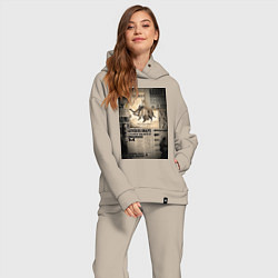 Женский костюм оверсайз Важные новости, цвет: миндальный — фото 2