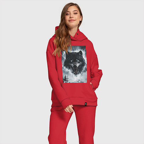 Женский костюм оверсайз Волк с оскаленной пастью / Красный – фото 2