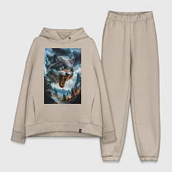 Женский костюм оверсайз Голова волка с оскаленной пастью, цвет: миндальный