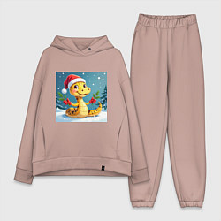 Женский костюм оверсайз Символ 2025 нового года змея в шаке Санты, цвет: пыльно-розовый