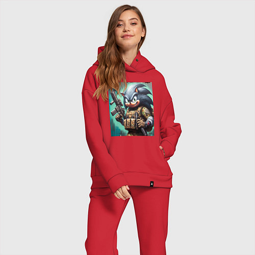 Женский костюм оверсайз Ёжик Соник солдат спецназа - нейроарт / Красный – фото 2