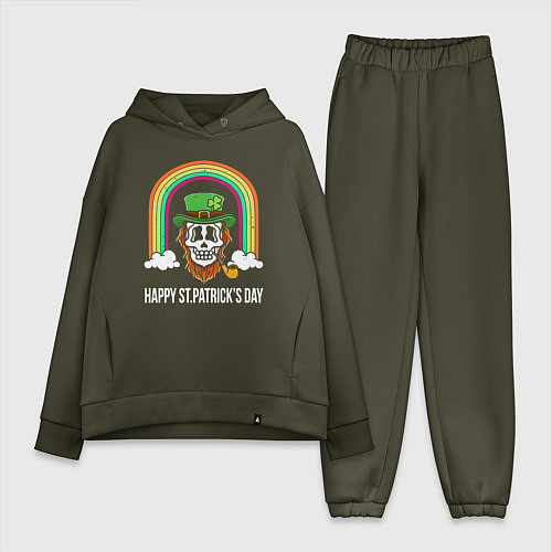 Женский костюм оверсайз Happy St Patricks day - skull / Хаки – фото 1