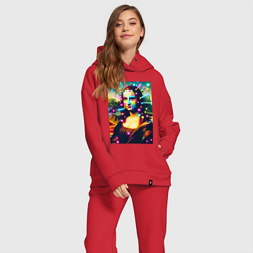 Женский костюм оверсайз Мона Лиза и неоновые кубики - стилизация / Красный – фото 2