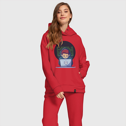 Женский костюм оверсайз Хакер с ноутбуком / Красный – фото 2