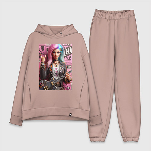 Женский костюм оверсайз Barbie - punk guitarist ai art / Пыльно-розовый – фото 1