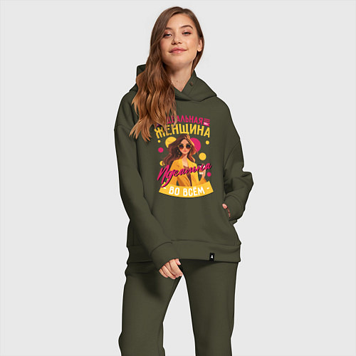 Женский костюм оверсайз Женщина идеальна во всём / Хаки – фото 2