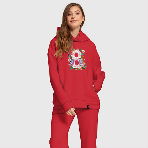 Женский костюм оверсайз 8 марта - цветы восьмёркой / Красный – фото 2