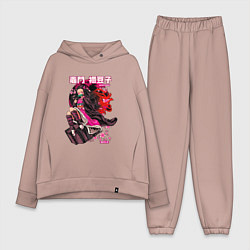 Женский костюм оверсайз Клинок рассекающий демонов Незуко луна, цвет: пыльно-розовый