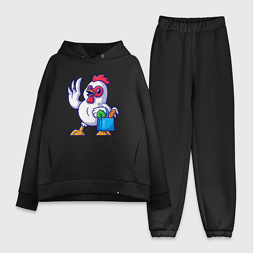 Женский костюм оверсайз Петушок с продуктами / Черный – фото 1