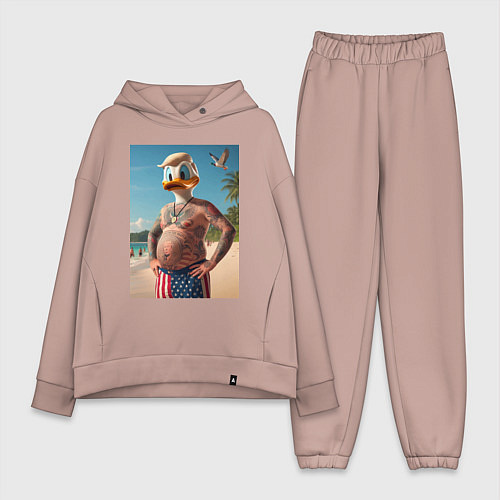 Женский костюм оверсайз Donald Duck-Trump on a Florida beach / Пыльно-розовый – фото 1