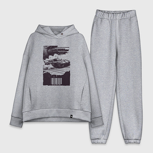 Женский костюм оверсайз Ретро постер с спорткаром / Меланж – фото 1