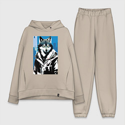 Женский костюм оверсайз Волк в мегаполисе - нейроарт