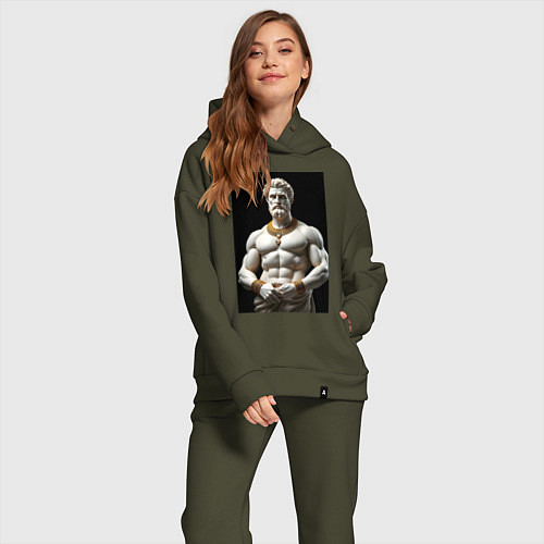 Женский костюм оверсайз Античный герой с цепочкой / Хаки – фото 2