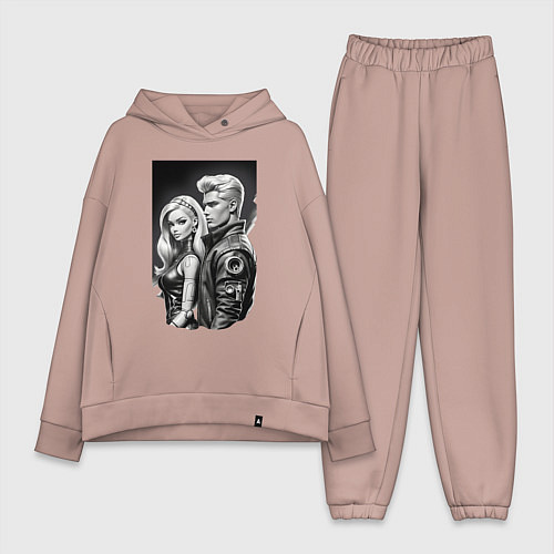 Женский костюм оверсайз Барби и Кен - киберпанк эскиз / Пыльно-розовый – фото 1