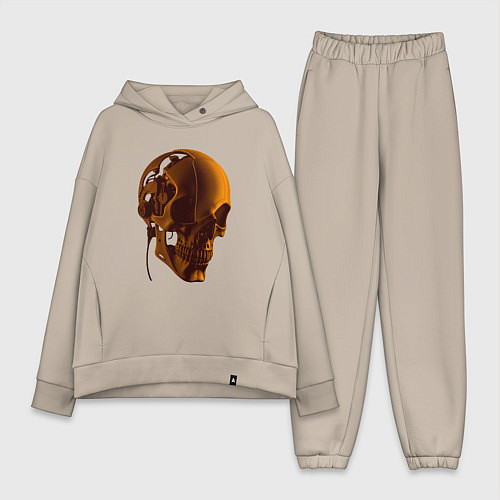 Женский костюм оверсайз Оранжевый череп в тенях / Миндальный – фото 1