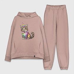 Женский костюм оверсайз Праздничный котик в колпаке единорога