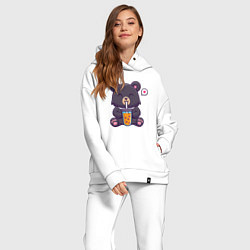 Женский костюм оверсайз Мишка с напитком, цвет: белый — фото 2