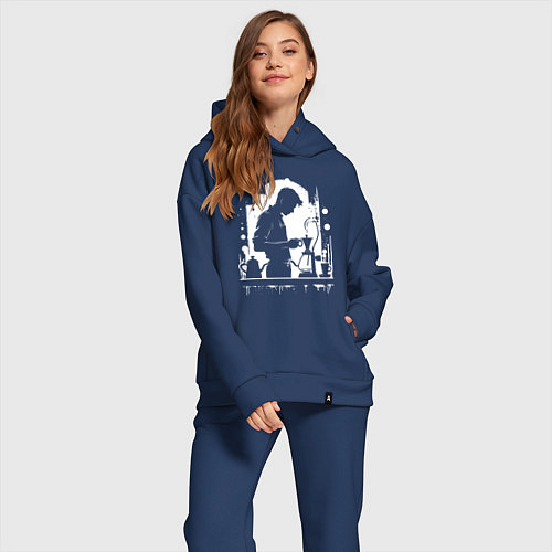 Женский костюм оверсайз Бариста белой краской / Тёмно-синий – фото 2