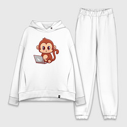 Женский костюм оверсайз Обезьянка с ноутбуком, цвет: белый