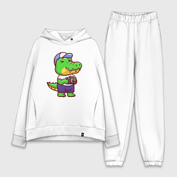 Женский костюм оверсайз Крокодил с фотиком, цвет: белый