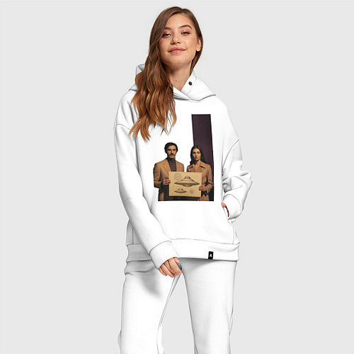 Женский костюм оверсайз Мужчина и женщина с чертежом НЛО ретро поп-арт 197 / Белый – фото 2