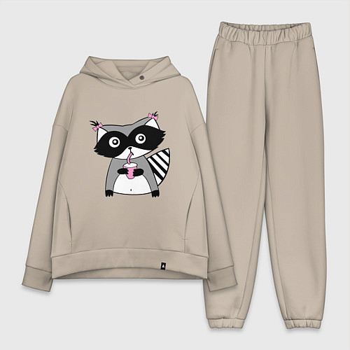 Женский костюм оверсайз Енот-девочка / Миндальный – фото 1