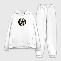 Женский костюм оверсайз Голубь шпион в шляпе со старым фотоаппаратом, цвет: белый