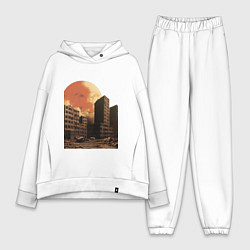 Женский костюм оверсайз Город после апокалипсиса ретро на закате, цвет: белый