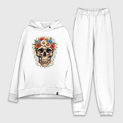 Женский костюм оверсайз Череп с цветами, цвет: белый
