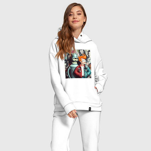 Женский костюм оверсайз Bender and Fry on a graffiti background / Белый – фото 2