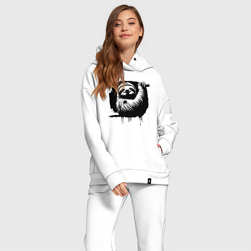 Женский костюм оверсайз Ленивец в черном штрихе / Белый – фото 2