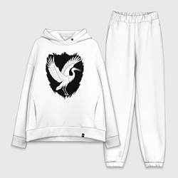 Женский костюм оверсайз Аист на черном щите, цвет: белый