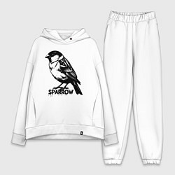 Женский костюм оверсайз Графический воробей, цвет: белый