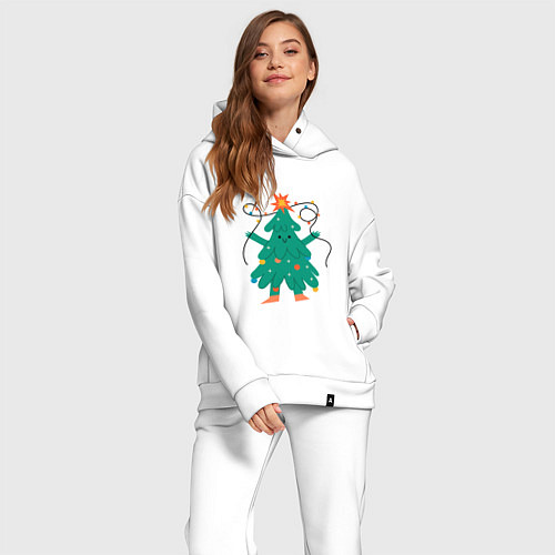 Женский костюм оверсайз Новогодняя елка с ногами / Белый – фото 2