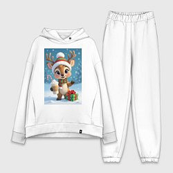 Женский костюм оверсайз Милый мультяшный олень, цвет: белый