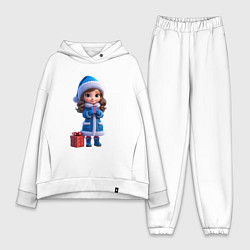 Женский костюм оверсайз Снегурочка с подарком, цвет: белый