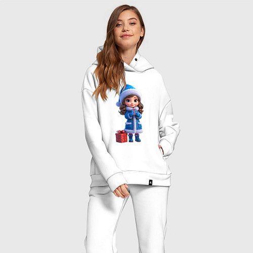 Женский костюм оверсайз Снегурочка с подарком / Белый – фото 2