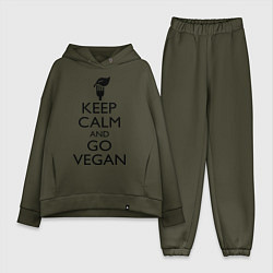 Женский костюм оверсайз Keep Calm & Go Vegan, цвет: хаки